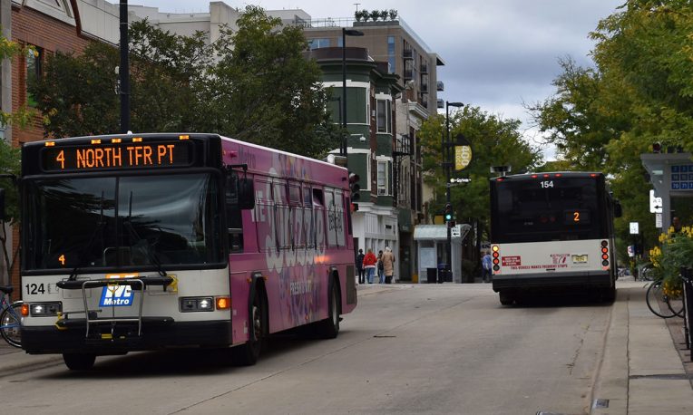 public buses on street