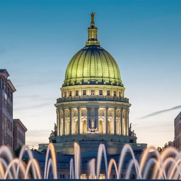 Madison, WI State Capitol Building at dusk