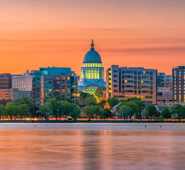 Downtown Madison skyline at dusk photo