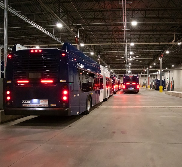 Metro Transit satellite bus facility, 60-foot fleet - view from behind image